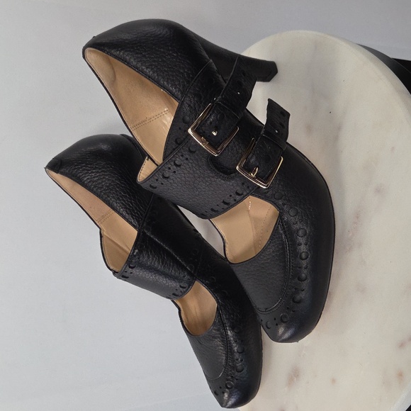 Clarks Shoes - Clarks Black Leather Heeled Shoes with Buckle Detail Size 7